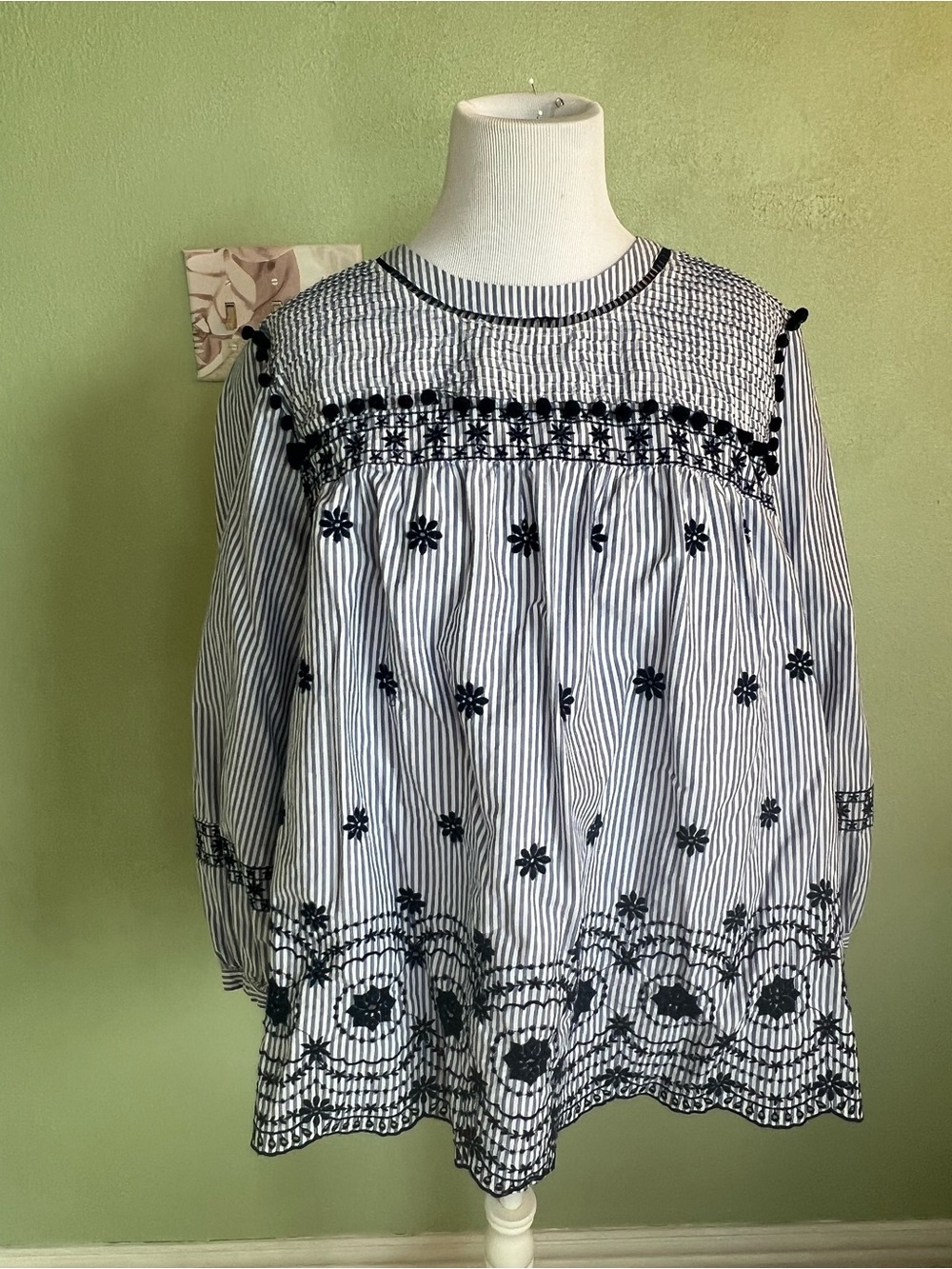 crown & ivy Navy and White Embroidered Striped Tunic
